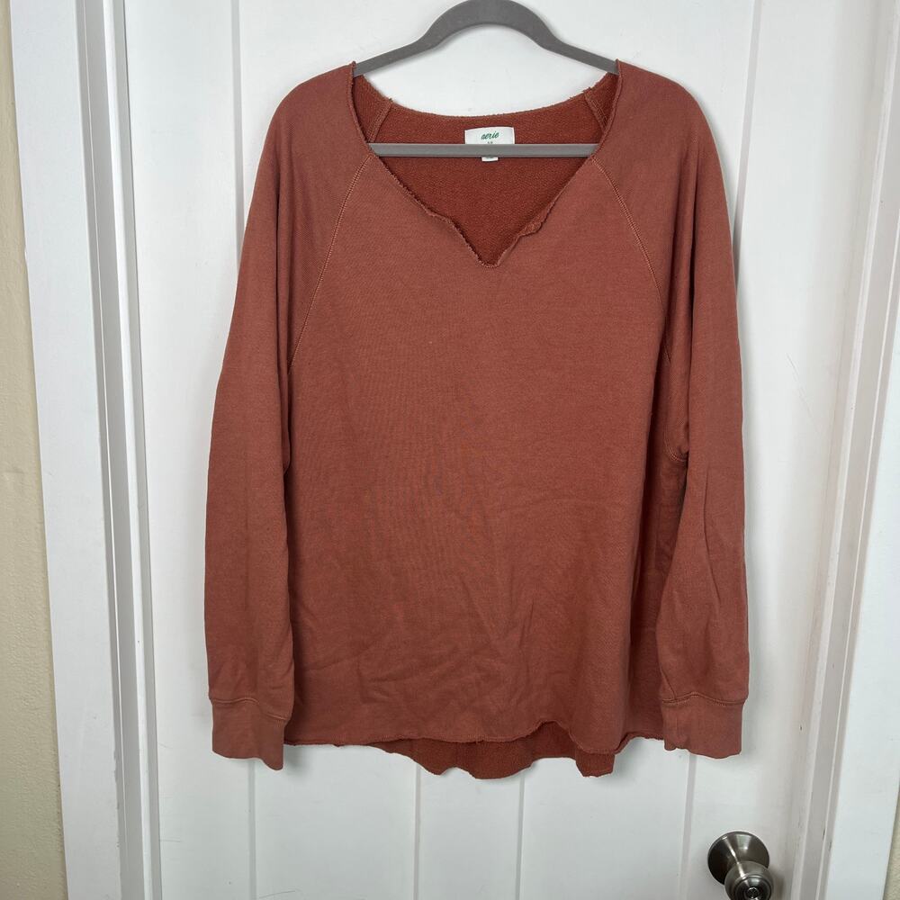 Aerie Raw Hem and Neckline Sweatshirt Rust Size S Oversized Comfy Boxy